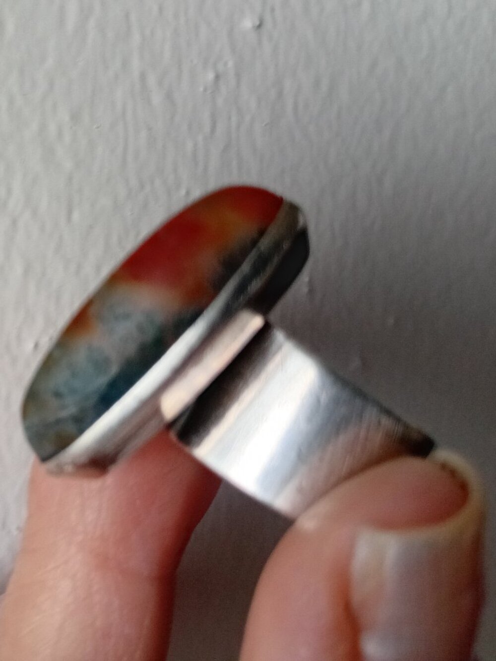 Vintage 925 Silver Ring With Marqis Cut Unakite Jasper Poland